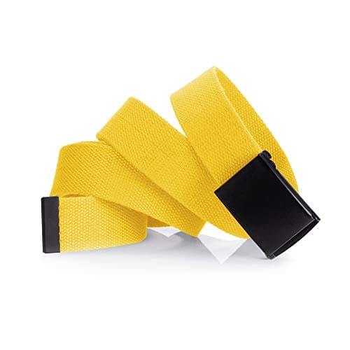 Mile High Life Cut To Fit Canvas Web Belt Size Up to 52" with Flip-Top Solid Black Military Buckle (3 Pack Yellow/Sky Blue/Gray) - View 3