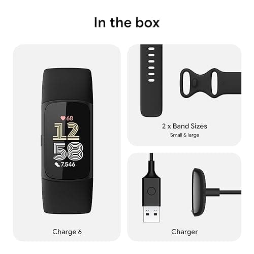 Fitbit Charge 6 Fitness Tracker with Google apps, Heart Rate on Exercise Equipment, 6-Months Premium Membership Included, GPS, Health Tools and More, Obsidian/Black, One Size (S & L Bands Included) - View 8