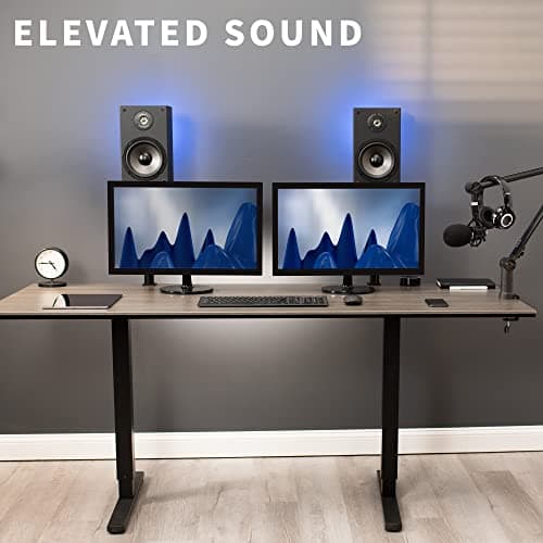 VIVO Clamp-on Speaker Stand Desk Mount Set, 10 x 9 inch Trays, Height Adjustment and Tilt, Universal Audio Holders for Computer and Bookshelf Speakers, Elevated Sound, 2 Pack, Black, MOUNT-SP01CB - View 4