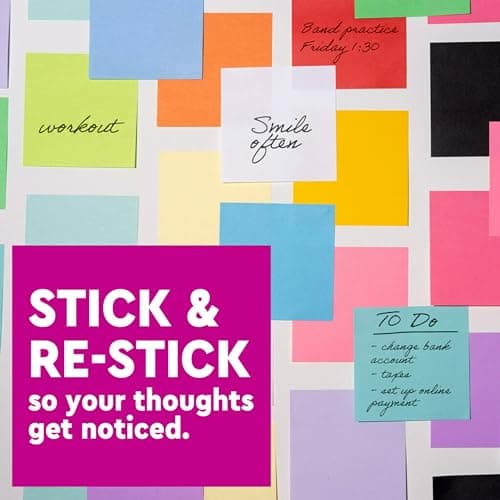 Post-it Super Sticky Notes, 5 Sticky Note Pads, 3 x 3 in., School Supplies, Office Products, Sticky Notes for Vertical Surfaces, Monitors, Walls and Windows, First Snow White - View 4