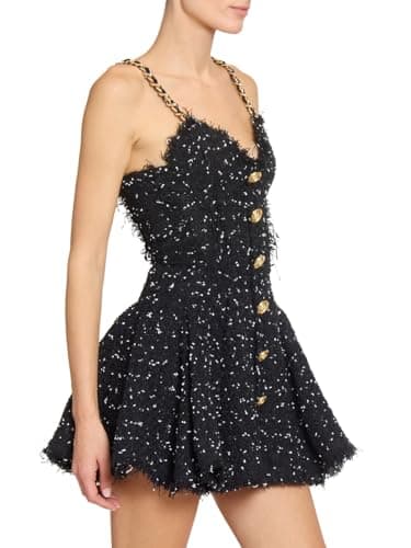 Balmain, Tweed A-Line Minidress, 36 (4), Noir Blanc - View 3