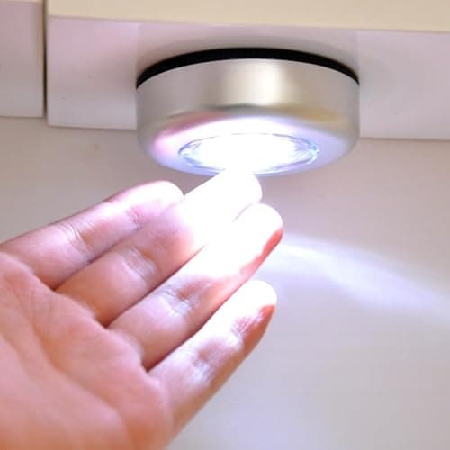 Wireless LED Touch Night Light with 4 LEDs Portable Battery-Operated Stick-On Light for Closets, Cabinets, Shelves - Touch Activated (Blister Card Packaging)