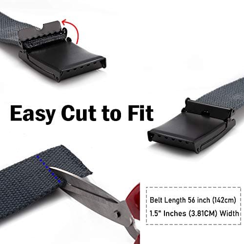 Mile High Life Cut To Fit Canvas Web Belt Size Up to 52" with Flip-Top Solid Black Military Buckle (3 Pack Yellow/Sky Blue/Gray) - View 2