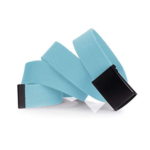 Mile High Life Cut To Fit Canvas Web Belt Size Up to 52" with Flip-Top Solid Black Military Buckle (3 Pack Yellow/Sky Blue/Gray) - View 4