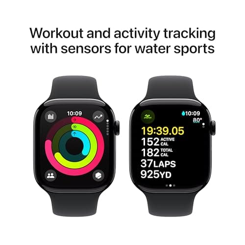 Apple Watch Series 10 [GPS 46mm case] Smartwatch with Jet Black Aluminium Case with Black Sport Band - M/L. Fitness Tracker, ECG App, Always-On Retina Display, Water Resistant - View 5