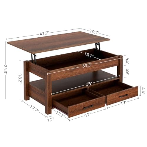 Rolanstar Coffee Table, Lift Top Coffee Table with Drawers and Hidden Compartment, Retro Central Table with Wooden Lift Tabletop, for Living Room,Espresso - View 3