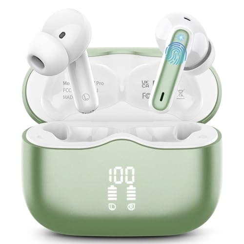 Wireless Earbuds, Bluetooth 5.4 Headphones in Ear with 4 ENC Noise Cancelling Mic, New Wireless Earphones HiFi Stereo Deep Bass 40H Playtime, In-Ear Bluetooth Earbuds LED Display IP7, USB-C, Green