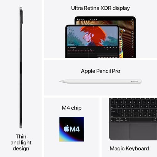 Apple iPad Pro 11-Inch (M4): Built for Apple Intelligence, Ultra Retina XDR Display, 512GB, 12MP Front/Back Camera, LiDAR Scanner, Wi-Fi 6E + 5G Cellular, All-Day Battery Life — Space Black - View 6