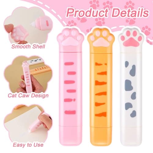 Bewudy 3 Pcs White Out Correction Tape 2 in 1 Double Head Dual Use, Cat Paw Shaped Correction Tape and Roller Double Sided Dispensing Glue Combo, for Kids Students Office School Supplies - View 2