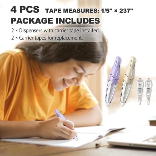 CINBOS Refillable Retractable White Correction Tape, White Smooth Pull Out Correction Tape with 2 Extra Refills, Cute Correction Tape for Office Supplies, 4 PCS (CS-26) - View 6
