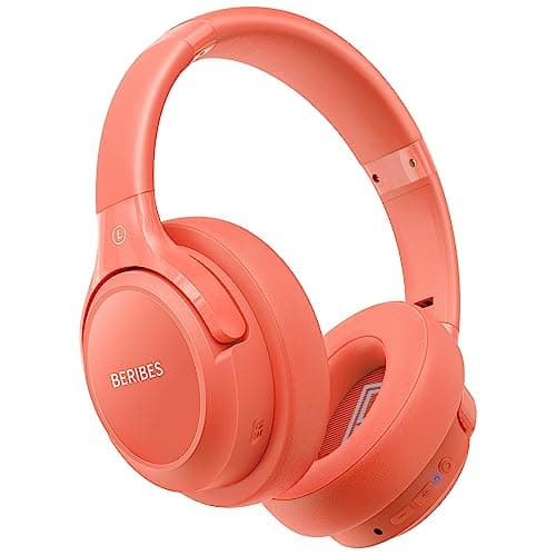 Bluetooth Headphones Over Ear,BERIBES 65H Playtime and 6 EQ Music Modes Wireless with Microphone,HiFi Stereo Foldable Lightweight Headset, Deep Bass for Home Office Outdoors Etc(Orange Red) (202A)