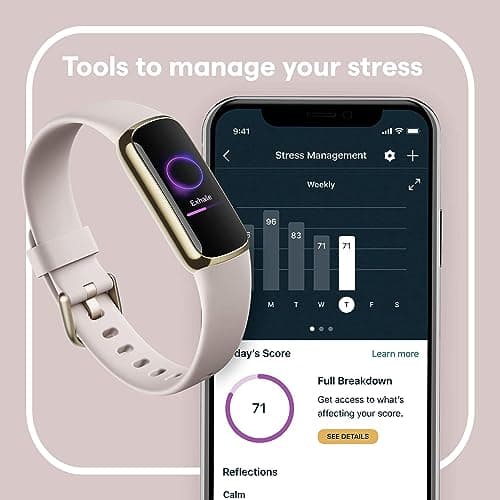 Fitbit Luxe-Fitness and Wellness-Tracker with Stress Management, Sleep-Tracking and 24/7 Heart Rate, One Size S L Bands Included, Lunar White/Soft Gold Stainless Steel, 1 Count - View 4