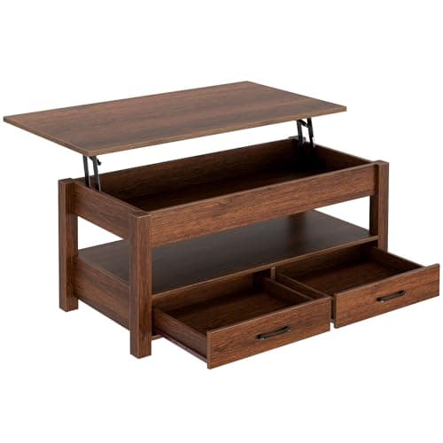 Rolanstar Coffee Table, Lift Top Coffee Table with Drawers and Hidden Compartment, Retro Central Table with Wooden Lift Tabletop, for Living Room,Espresso - View 8