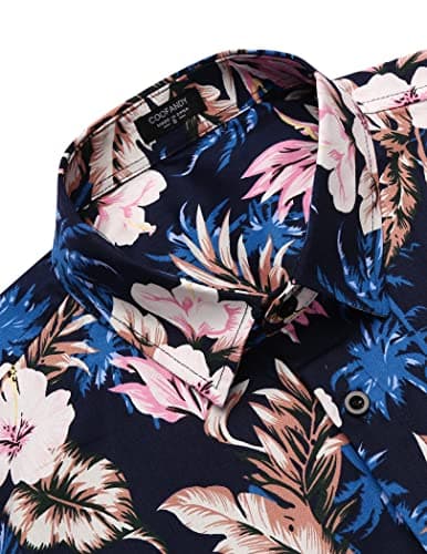 COOFANDY Mens Tropical Hawaiian Shirt Short Sleeve Casual Button Down Floral Printed Beach Shirts with Pocket Blue - View 5