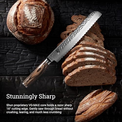 Shun Premier 9" Bread Knife, Handcrafted Japanese Serrated Knife, VG-MAX Core with Damascus Stainless Steel Cladding, Pakkawood Handle, Slicing Tool for Professional and Home Chefs - View 4
