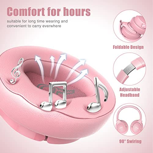 Bluetooth Wireless Headphones Over Ear,BERIBES 65H Playtime and 6 EQ Music Modes with Microphone, HiFi Stereo Foldable Lightweight Headset, Deep Bass for Home Office Cellphone PC Etc.(Pink) - View 4