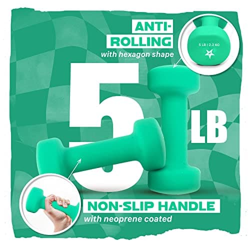 Yes4All 5 lbs Dumbbells Neoprene with Non Slip Grip – Great for Total Body Workout – Total Weight: 10 lbs (Set of 2) - View 3