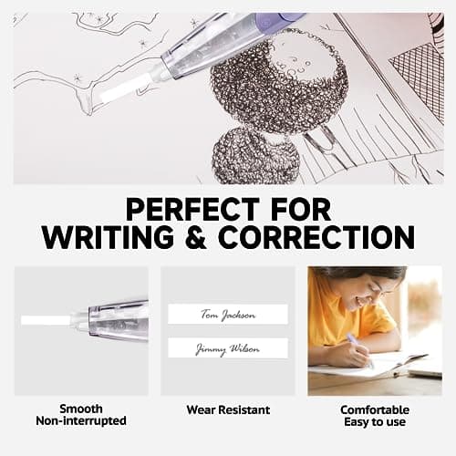 CINBOS Refillable Retractable White Correction Tape, White Smooth Pull Out Correction Tape with 2 Extra Refills, Cute Correction Tape for Office Supplies, 4 PCS (CS-26) - View 5