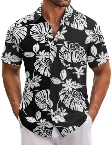 COOFANDY Mens Hawaiian Vacation Shirt Short Sleeve Casual Button Down Tropical Floral Shirt Summer Beach Shirts