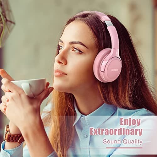 Bluetooth Wireless Headphones Over Ear,BERIBES 65H Playtime and 6 EQ Music Modes with Microphone, HiFi Stereo Foldable Lightweight Headset, Deep Bass for Home Office Cellphone PC Etc.(Pink) - View 5