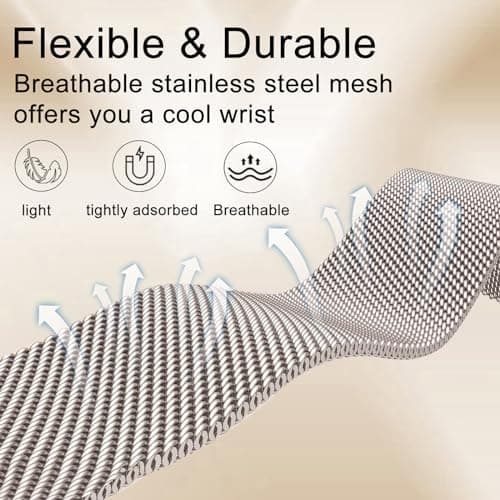 surundo Compatible with Fitbit Charge 6/Charge 5 Bands for Wmen Men, Metal Mesh Milanese Loop Adjustable Strap Replacement for Fitbit Charge 6/Charge 5 Advanced Fitness & Health Trackers - View 3