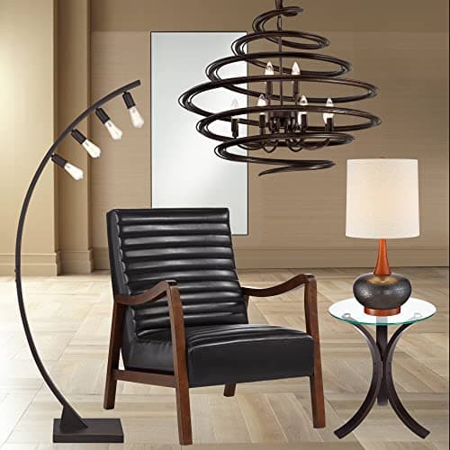 360 Lighting Andi Mid Century Modern Table Lamp 24.5" High Hammered Bronze Ceramic Wood Off White Tall Drum Shade for Living Room Bedroom House Bedside Nightstand Home Office (Color May Vary) - View 8
