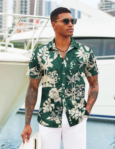 COOFANDY Mens Hawaiian Shirts Short Sleeve Button Down Aloha Shirts Casual Beach Clothes - View 4