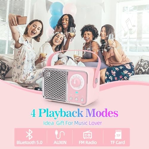 Dosmix Kawaii Room Decor, Retro Bluetooth Speaker,Wireless Bluetooth Speakers, Pink Cute Old Fashion Style for Kitchen Desk Bedroom Office Party Outdoor Vintage Accessories (Tender Pink) - View 4