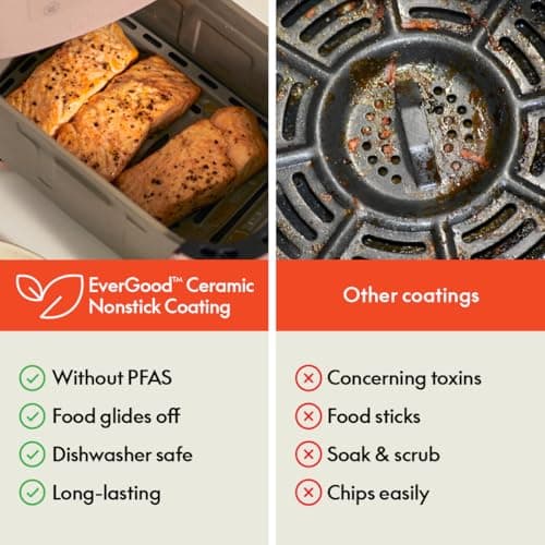 bella 4Qt Slim Air Fryer, Fits-anywhere™ Kitchenware, EverGood™ Ceramic Nonstick Coating, Adjustable Temperature, 6 Preset Cooking Options, 60 Min Auto Shutoff w Audible Tone, 3.3lb Capacity, Blossom - View 6