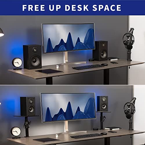 VIVO Clamp-on Speaker Stand Desk Mount Set, 10 x 9 inch Trays, Height Adjustment and Tilt, Universal Audio Holders for Computer and Bookshelf Speakers, Elevated Sound, 2 Pack, Black, MOUNT-SP01CB - View 6