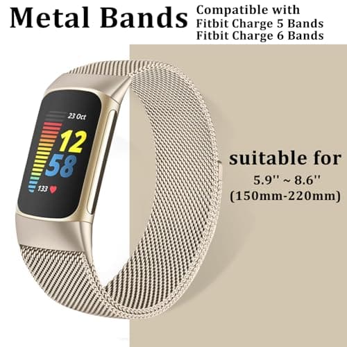surundo Compatible with Fitbit Charge 6/Charge 5 Bands for Wmen Men, Metal Mesh Milanese Loop Adjustable Strap Replacement for Fitbit Charge 6/Charge 5 Advanced Fitness & Health Trackers - View 5