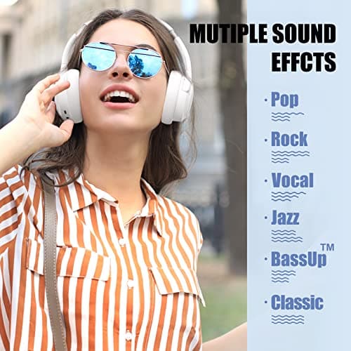 BERIBES Bluetooth Headphones Over Ear, 65H Playtime and 6 EQ Music Modes Wireless Headphones with Mic, HiFi Stereo Foldable Lightweight Headset, Deep Bass for Home Office Cellphone PC Etc.(White) - View 2