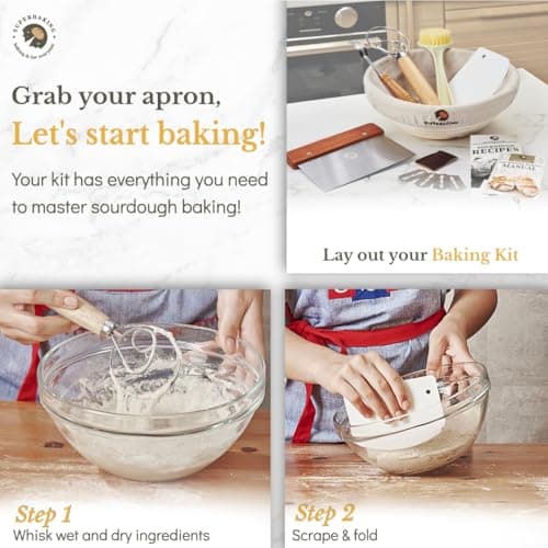 Superbaking Banneton Bread Proofing Basket, Sourdough Bread Baking Supplies, Round 9 Inch Sourdough Starter Kit, Proofing Basket for Baking, Bread Making Supplies Tools, Banneton Basket Gift Set - View 4