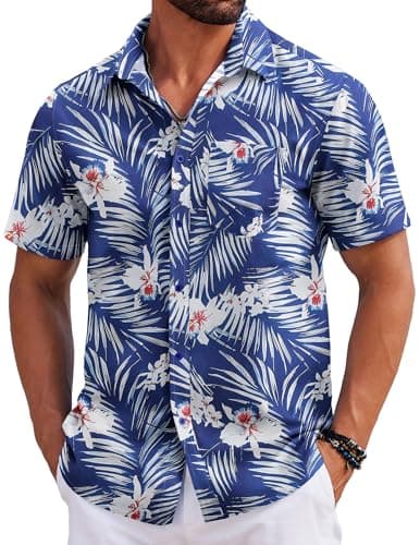 COOFANDY Hawaiian Shirt for Men Floral Button Up Short Sleeve Shirts Summer Beach Resort Wear