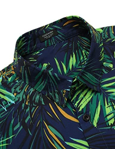 COOFANDY Mens Tropical Shirt Hawaiian Short Sleeve Casual Button Down Shirt Floral Printed Beach Shirts with Pocket - View 5