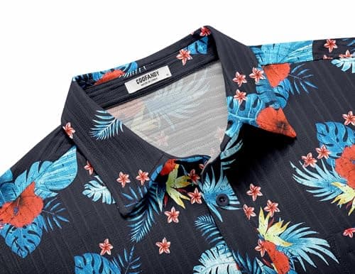 COOFANDY Mens Hawaiian Shirt Short Sleeve Floral Button Down Shirts Tropical Summer Beach Shirts - View 5