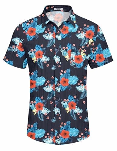 COOFANDY Mens Hawaiian Shirt Short Sleeve Floral Button Down Shirts Tropical Summer Beach Shirts - View 7