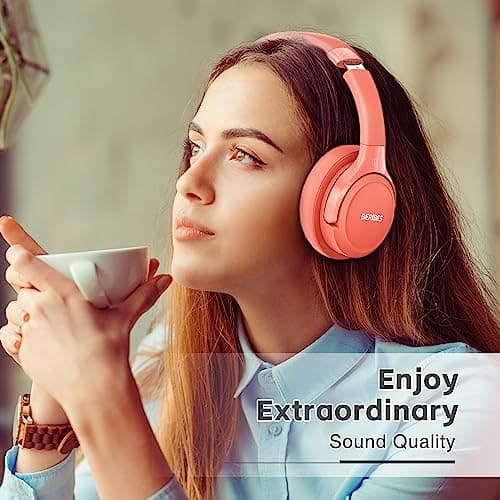 Bluetooth Headphones Over Ear,BERIBES 65H Playtime and 6 EQ Music Modes Wireless with Microphone,HiFi Stereo Foldable Lightweight Headset, Deep Bass for Home Office Outdoors Etc(Orange Red) (202A) - View 4