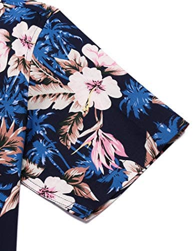 COOFANDY Mens Tropical Hawaiian Shirt Short Sleeve Casual Button Down Floral Printed Beach Shirts with Pocket Blue - View 6