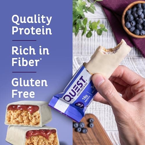Quest Nutrition Crispy Blueberry Cobbler Hero Protein Bar, 16g Protein, 1g Sugar, 3g Net Carb, Gluten Free Protein Snack, Keto Friendly, 12 Count - View 3