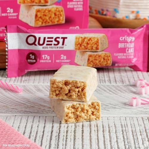 Quest Nutrition Crispy Birthday Cake Hero Protein Bar, 17g Protein, 1g Sugar, 2g Net Carbs, Gluten Free Protein Snack, Keto Friendly, 12 Count - View 5
