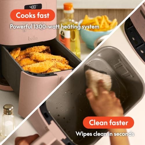 bella 4Qt Slim Air Fryer, Fits-anywhere™ Kitchenware, EverGood™ Ceramic Nonstick Coating, Adjustable Temperature, 6 Preset Cooking Options, 60 Min Auto Shutoff w Audible Tone, 3.3lb Capacity, Blossom - View 4