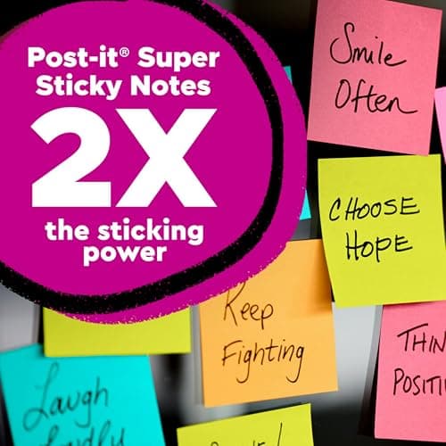 Post-it Super Sticky Notes, 5 Sticky Note Pads, 3 x 3 in., School Supplies, Office Products, Sticky Notes for Vertical Surfaces, Monitors, Walls and Windows, First Snow White - View 3