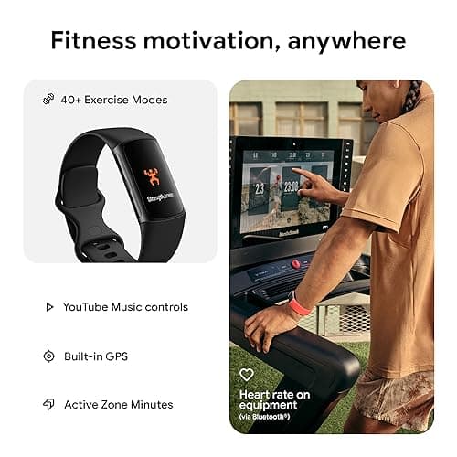 Fitbit Charge 6 Fitness Tracker with Google apps, Heart Rate on Exercise Equipment, 6-Months Premium Membership Included, GPS, Health Tools and More, Obsidian/Black, One Size (S & L Bands Included) - View 4