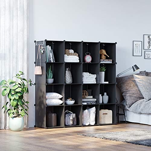 C&AHOME Cube Storage Organizer, 16-Cube Shelves Units, Plastic Storage Cubes, DIY Closet Organizer, Modular Closet Storage Shelves Ideal for Home, Bedroom, 48.4" L × 12.4" W × 48.4" H Black SUM3016H - View 4
