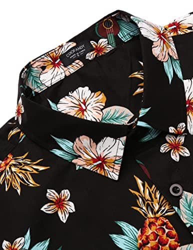 COOFANDY Men's Hawaiian Shirt Short Sleeve Casual Button Down Floral Printed Beach Shirts with Pocket Black - View 5