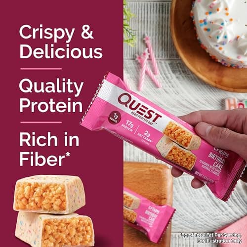 Quest Nutrition Crispy Birthday Cake Hero Protein Bar, 17g Protein, 1g Sugar, 2g Net Carbs, Gluten Free Protein Snack, Keto Friendly, 12 Count - View 4