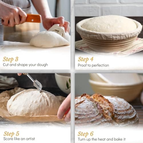 Superbaking Banneton Bread Proofing Basket, Sourdough Bread Baking Supplies, Round 9 Inch Sourdough Starter Kit, Proofing Basket for Baking, Bread Making Supplies Tools, Banneton Basket Gift Set - View 5