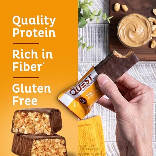 Quest Nutrition Crispy Chocolate Peanut Butter Hero Protein Bar, 18g Protein, 1g Sugar, 3g Net Carb, Gluten Free Protein Snack, Keto Friendly, 4 Count - View 5