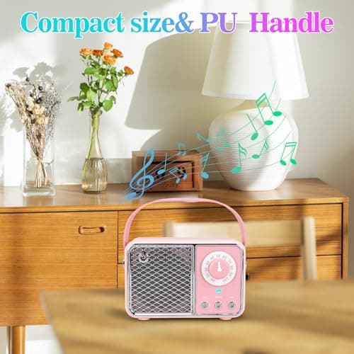 Dosmix Kawaii Room Decor, Retro Bluetooth Speaker,Wireless Bluetooth Speakers, Pink Cute Old Fashion Style for Kitchen Desk Bedroom Office Party Outdoor Vintage Accessories (Tender Pink) - View 7